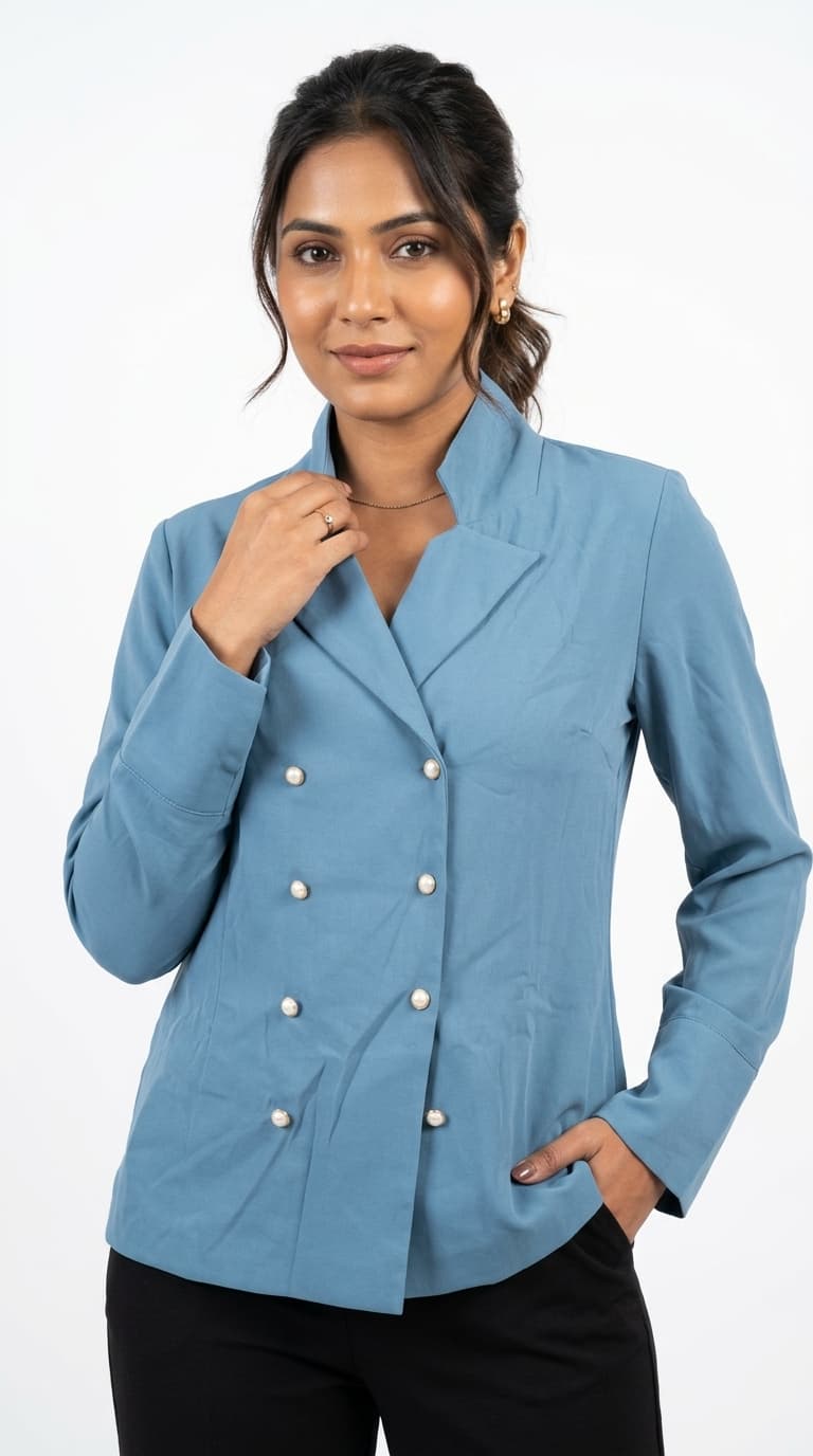 Dusty Blue Pearl Button Jacket Shirt