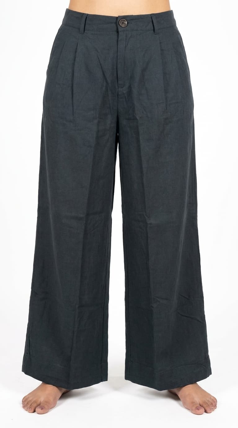 Charcoal Pleated Linen Pants